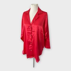 Vintage Victoria's Secret Button Down Oversized Satin Nightshirt Coral Sexy M/L